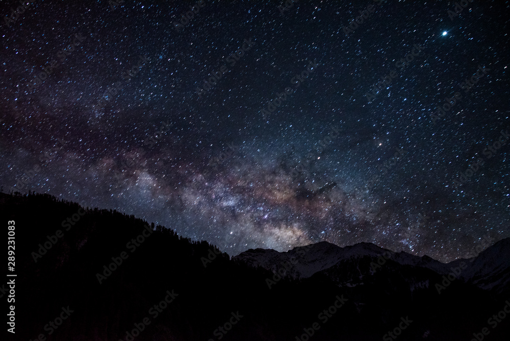 milky way galaxy with snow mountain night photography