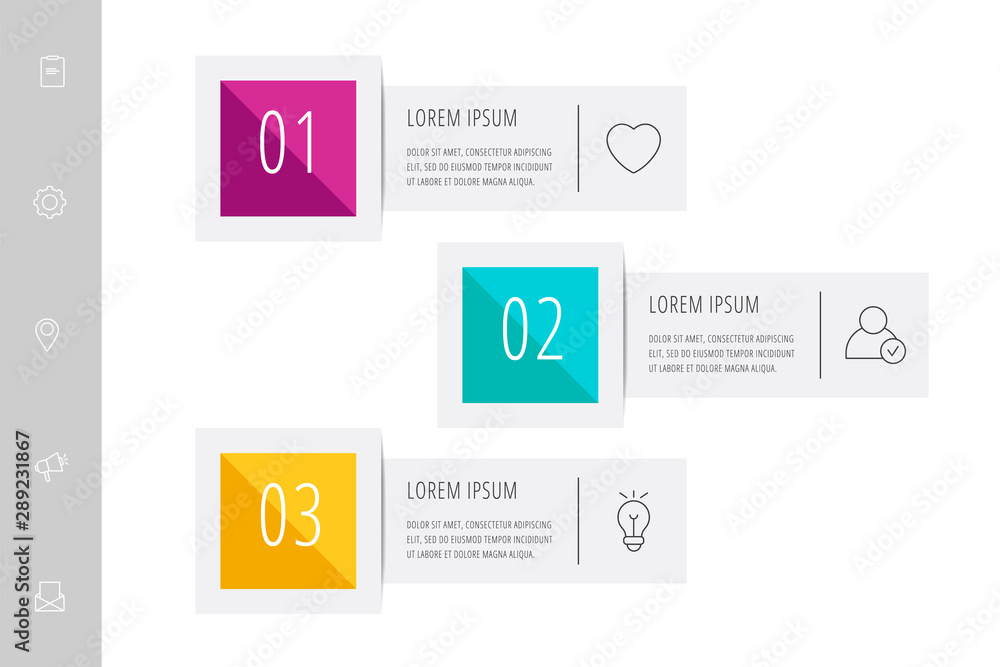 Vector modern infographic flat template label for three diagrams, graph, presentation. Business concept with 3 options, rectangles. Blank space for content, step for step, timeline, workflow, banner Vector modern infographic flat template label for three diagrams, graph, presentation. Business concept with 3 options, rectangles. Blank space for content, step for step, timeline, workflow, banner
