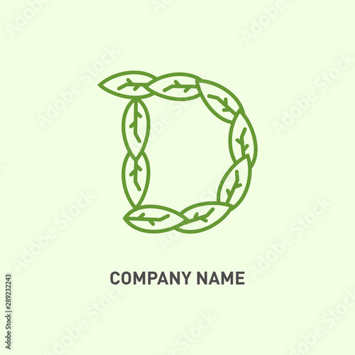 letter D with leaf shape, leaf logo, organic and health logo
