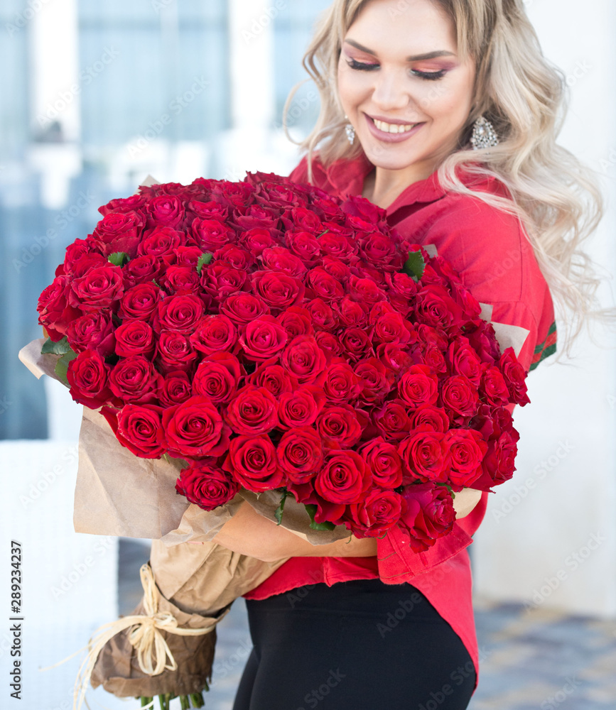 Beautiful Red Roses Beautiful Bouquet Birthday Stock Photo