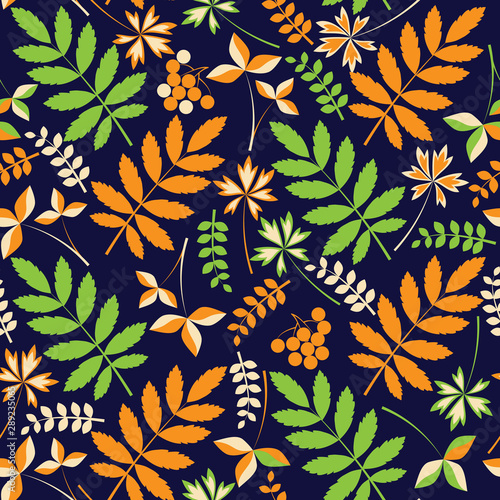autumn pattern of forest flowers and leaves 2