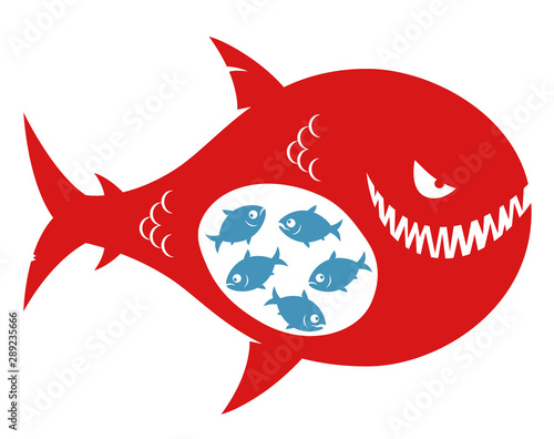 Small fishes eaten by big evil fish