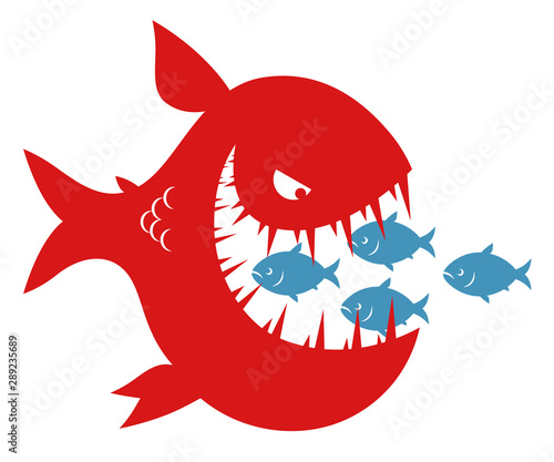 Small fishes in the mouth of big fish