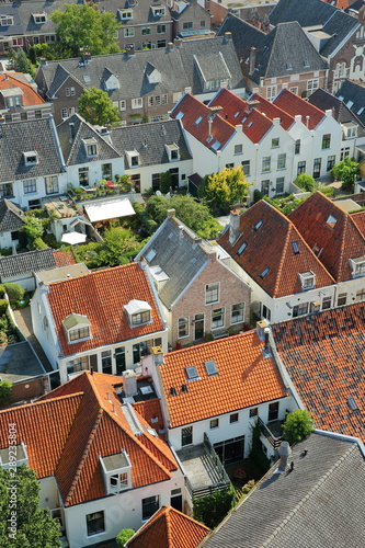 Aerial view of the colorful roofs and houses of Naarden, Netherlands
