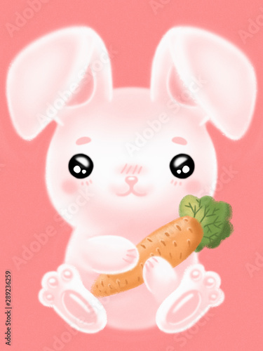 cute white rabbit with carrot isolated