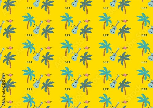 seamless pattern with ukulele and palm tree