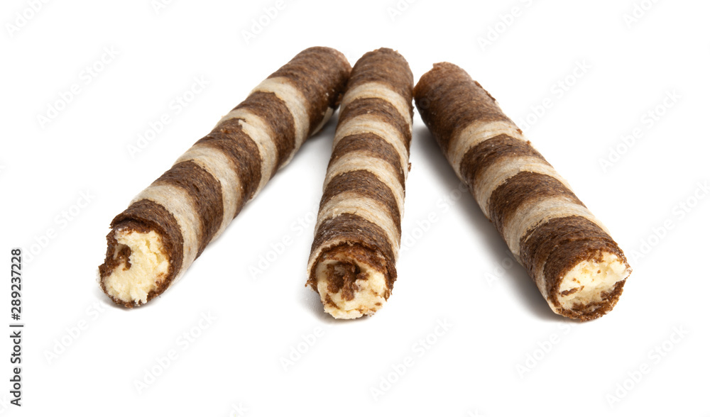 wafer rolls with chocolate isolated