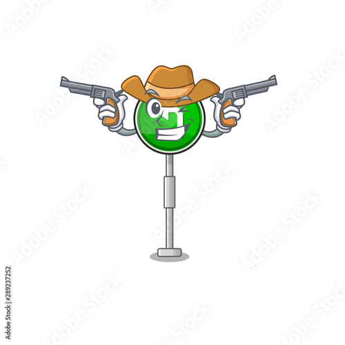 Cowboy turn left isolated with the cartoon