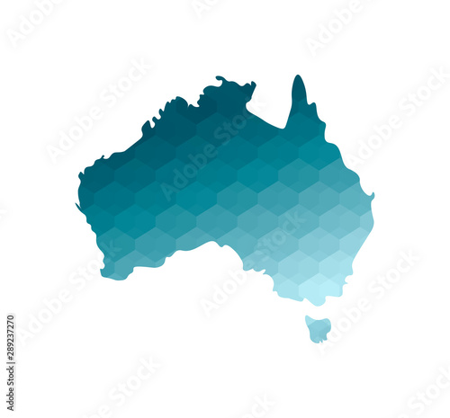 Vector isolated illustration icon with simplified blue silhouette of Australia map. Polygonal geometric style. White background