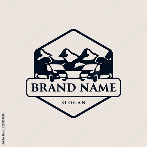 Badge Van Camping Stamp Illustration Icon Logo Design Template Element Vector