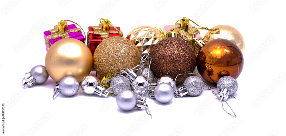 christmas balls and decorations on white background christmas balls and decorations on white background