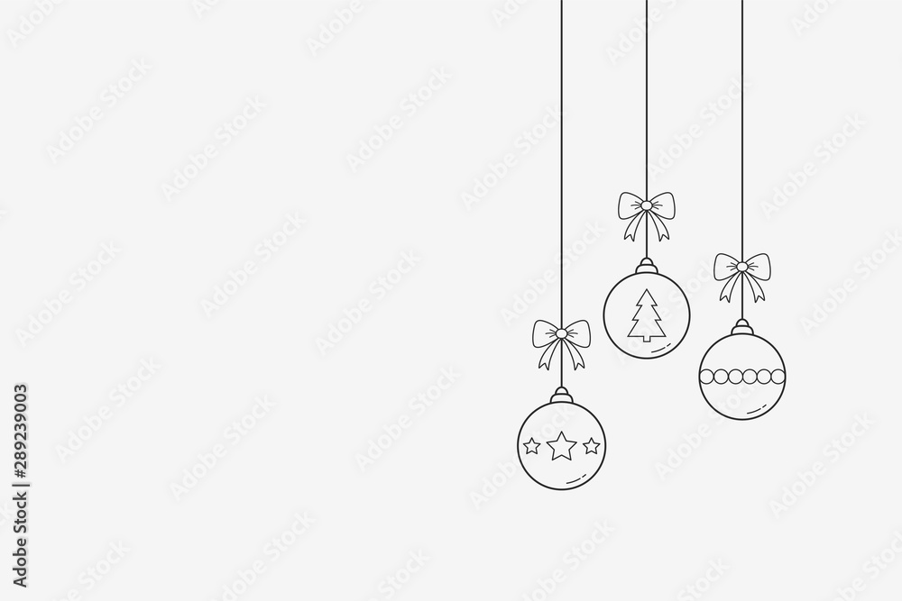 Empty Christmas card with hanging baubles. Decoration. Vector - obrazy, fototapety, plakaty 