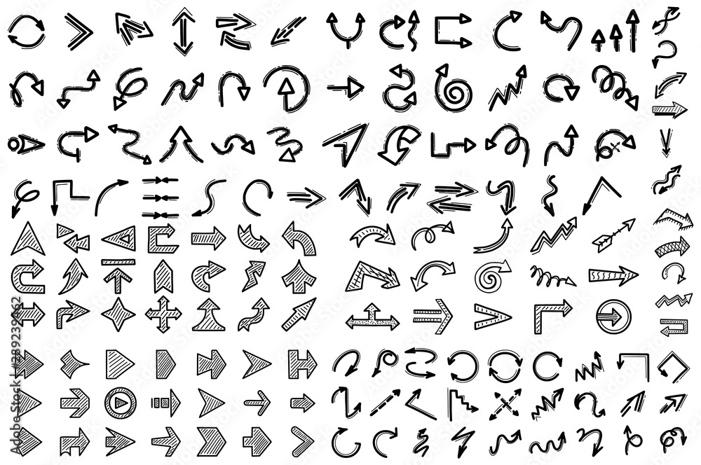 Hand drawn arrow icon mega set. Sketch doodles collection Hand drawn arrow icon mega set. Sketch doodles collection