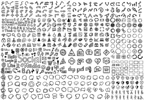Mega set of hand drawn icons - web, finance, nature, technology, price labels and many other