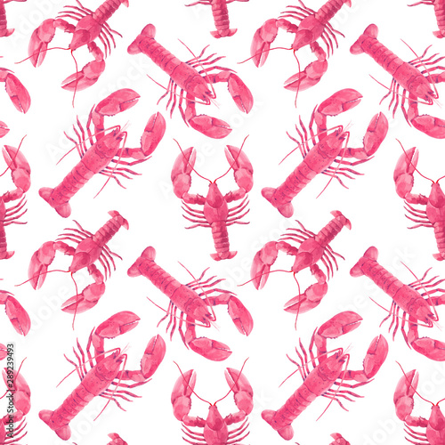 Watercolor sea life lobster vector pattern