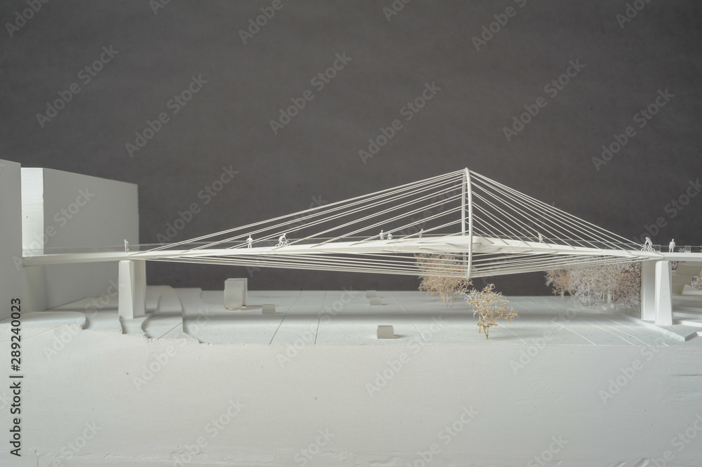 Fototapeta premium Site surrounding model for architectural presentation of a bridge at Geneva on Switzerland