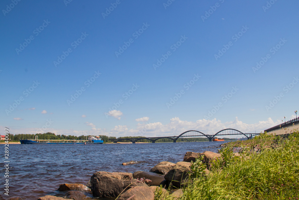Fototapeta premium Oil tankers on the ship's course on the Volga near Rybinsk.