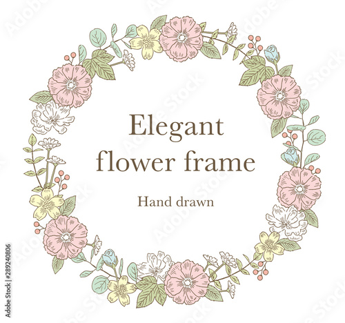 エレガントなペン画の花フレーム