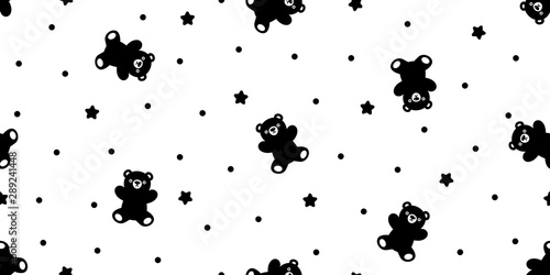 Bear seamless pattern vector polar bear teddy polka dot star scarf isolated cartoon repeat tile wallpaper background illustration doodle design