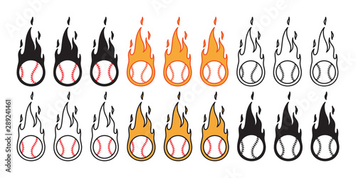 baseball vector icon fire ball logo softball sport cartoon character symbol illustration doodle design