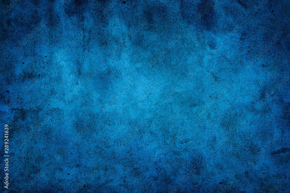 Rustic blue wall background with darker black grungy border and vintage texture design.