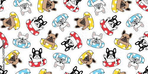 dog seamless pattern french bulldog vector swimming ring pool ocean Christmas cartoon scarf isolated tile wallpaper repeat background illustration summer gift wrap paper design
