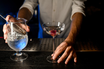 Sierkussen Bar Barman met cocktail en zeef  © fesenko