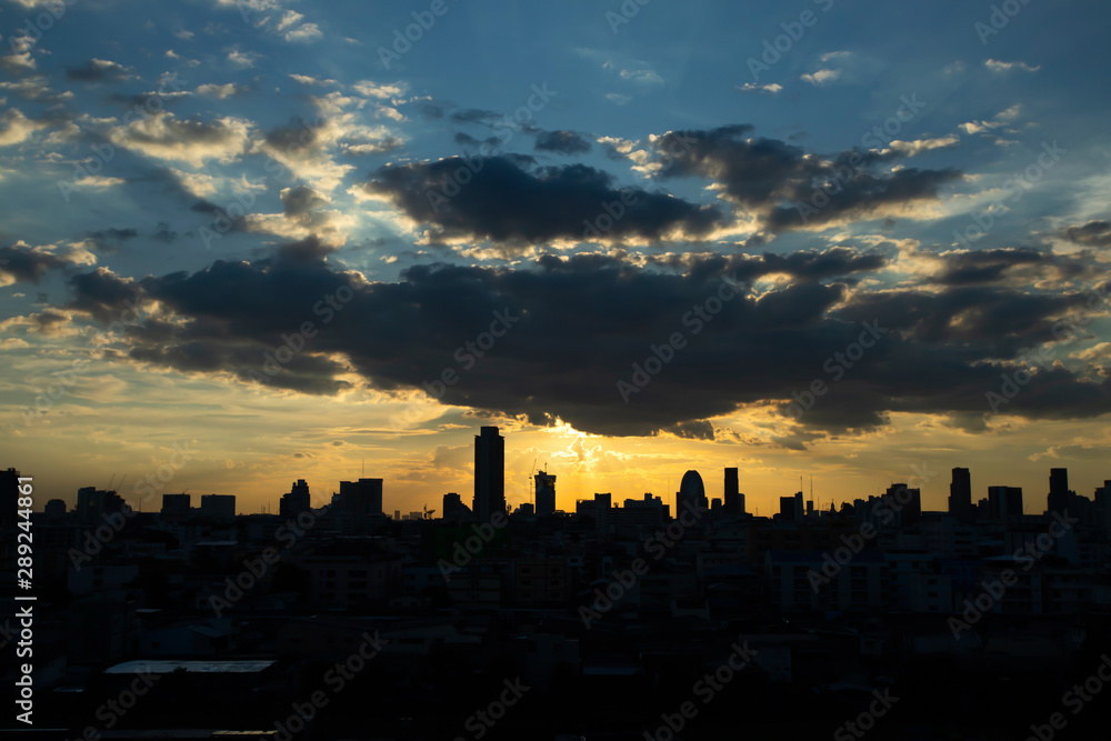 Sunset sky background, Bangkok, Thailand cityscape background. Sunset sky background, Bangkok, Thailand cityscape background.