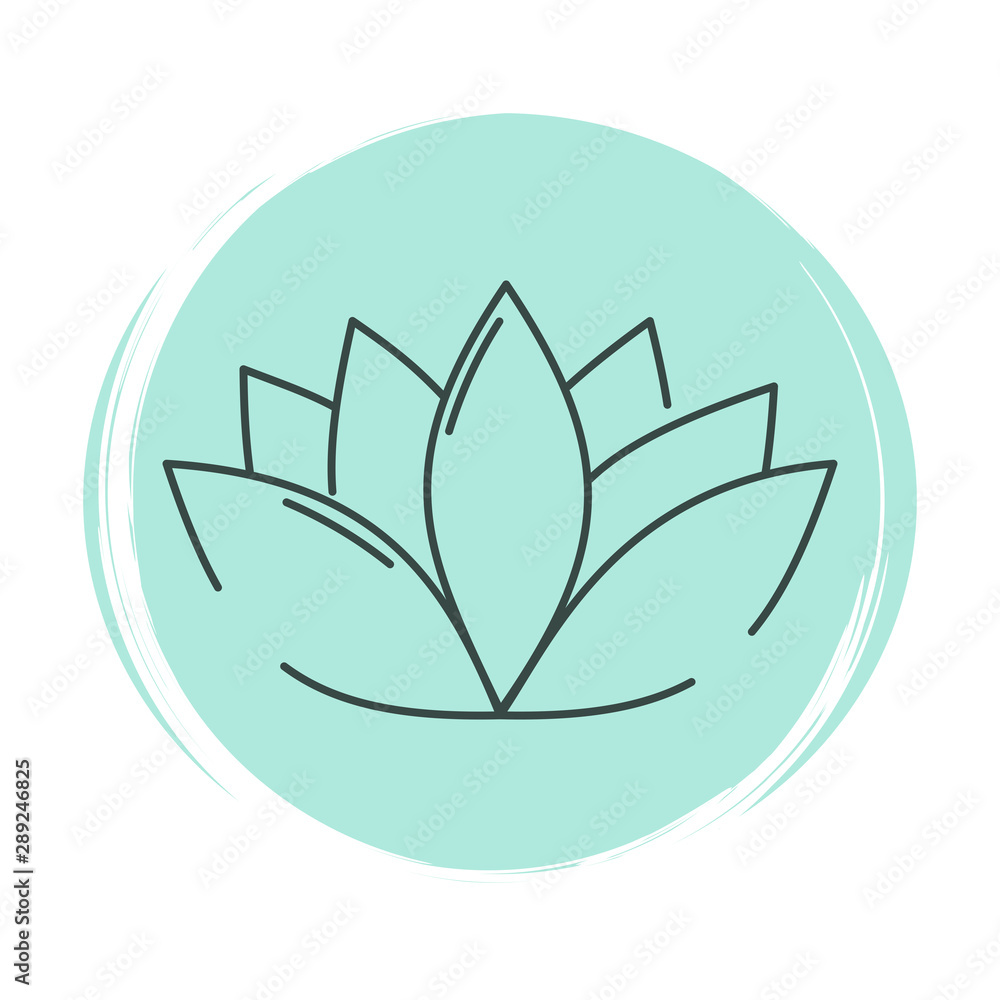 lotus icon logo vector illustration on blue circle with brush texture