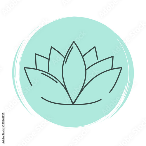 lotus icon logo vector illustration on blue circle with brush texture