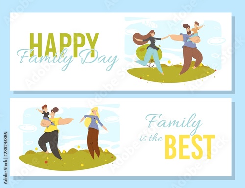 Happy Family Day Banners Set. Outdoor Activity,