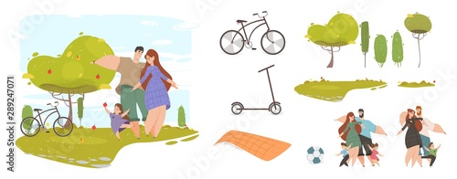 Happy Family Kids in Park Set for Creation Design