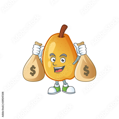 With money bag fragrant pear in cartoon character style