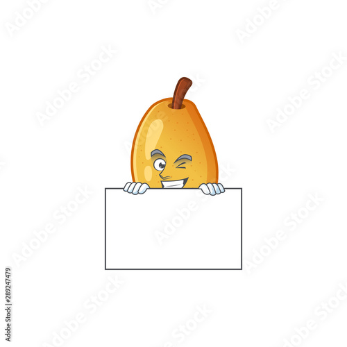 Grinning with board fragrant pear in cartoon character style