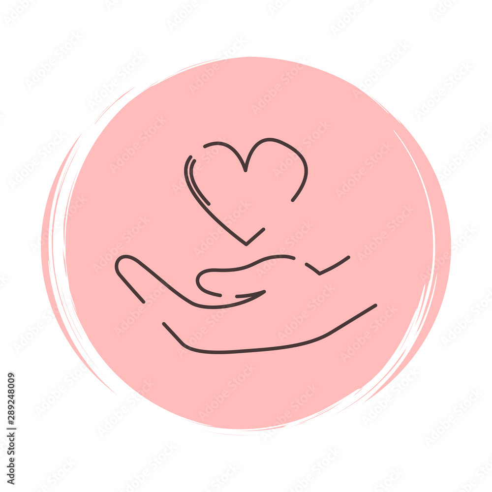 hand with heart icon logo vector illustration on pink circle with brush texture hand with heart icon logo vector illustration on pink circle with brush texture