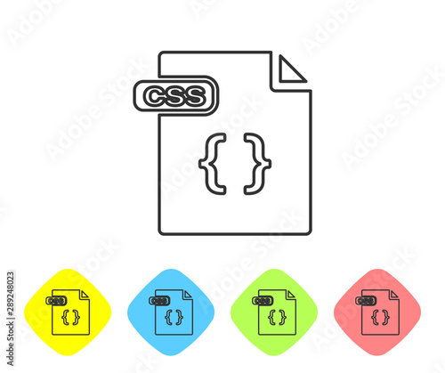 Grey line CSS file document. Download css button icon isolated on white background. CSS file symbol. Set icons in color rhombus buttons. Vector Illustration