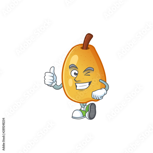 Thumbs up sweet fragrant pear cartoon on white background