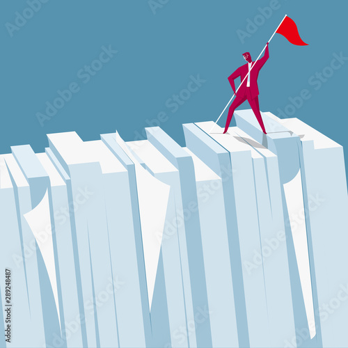 The businessman occupied the top of the file. Isolated on blue background.