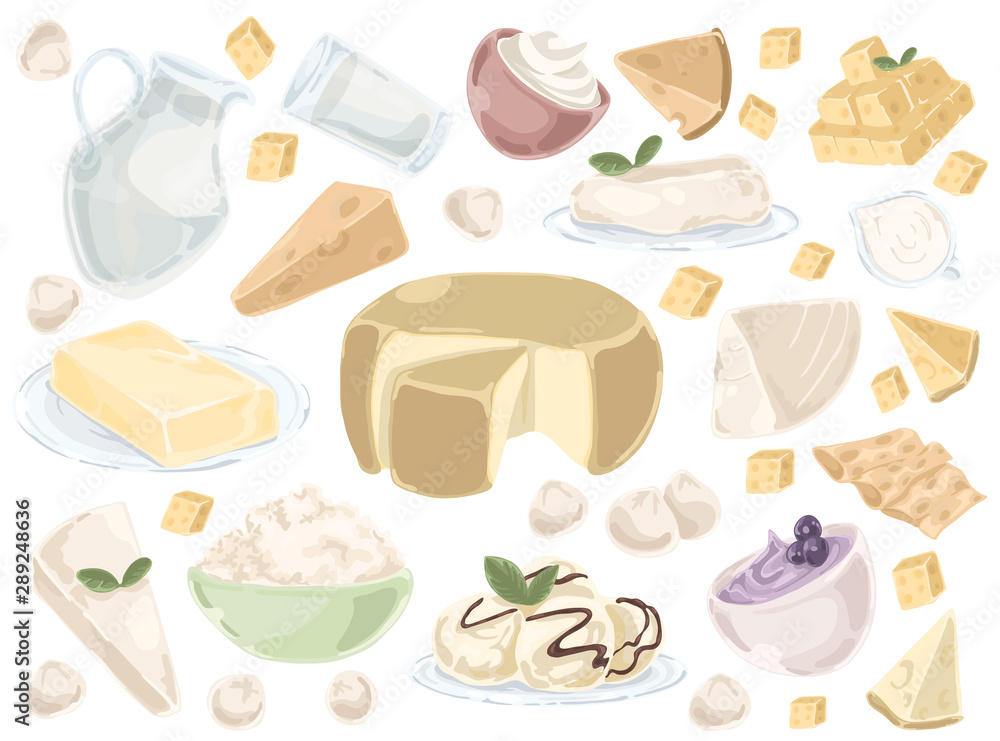 Doodle set of dairy products on a white background. Vector illustration design. Doodle set of dairy products on a white background. Vector illustration design.
