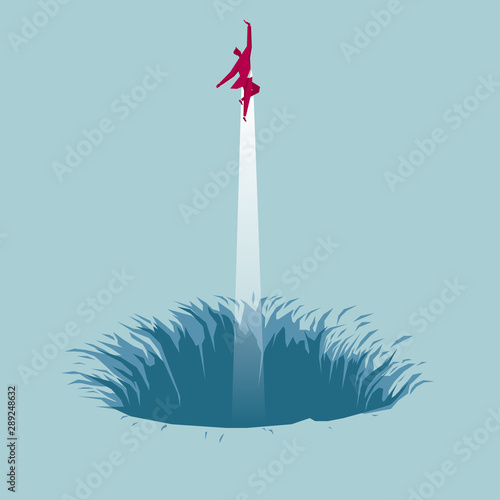 The businessman fled the trap. Isolated on blue background.