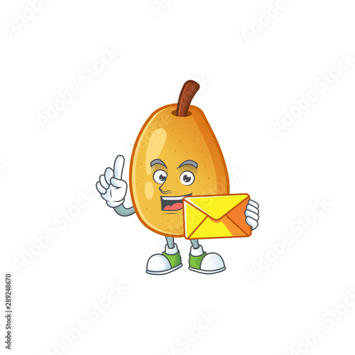 With envelope sweet fragrant pear cartoon on white background