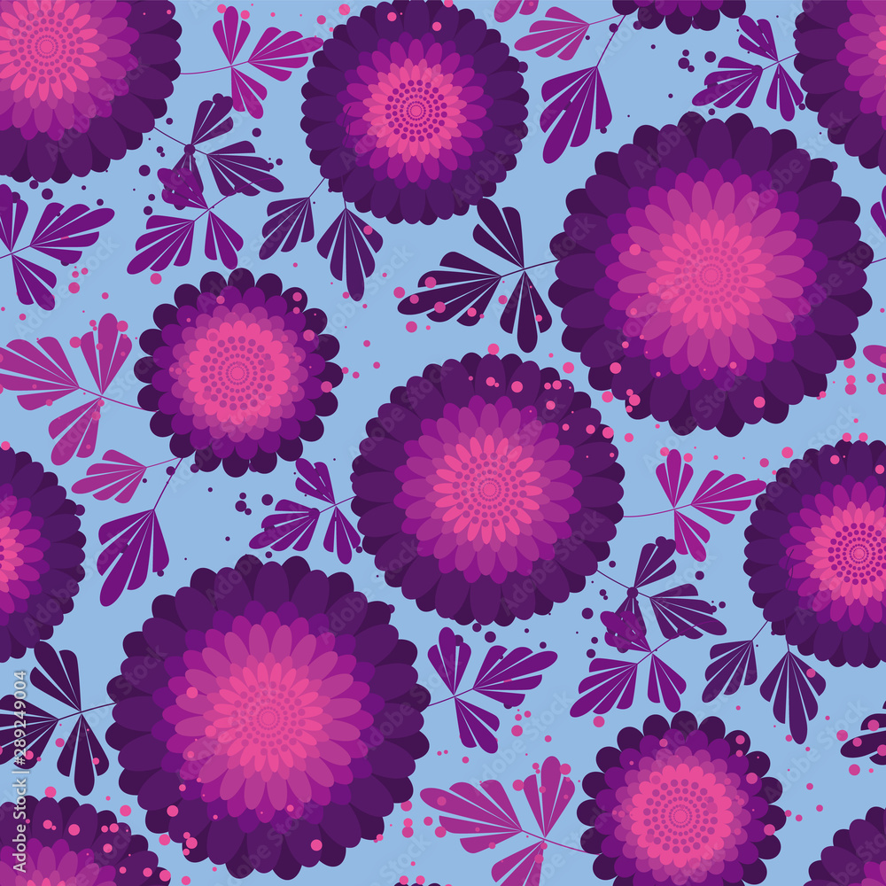 Violet and pink aster flower seamless pattern Violet and pink aster flower seamless pattern