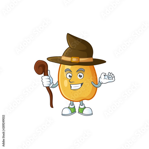 Witch ripe fragrant pear fruit cartoon character