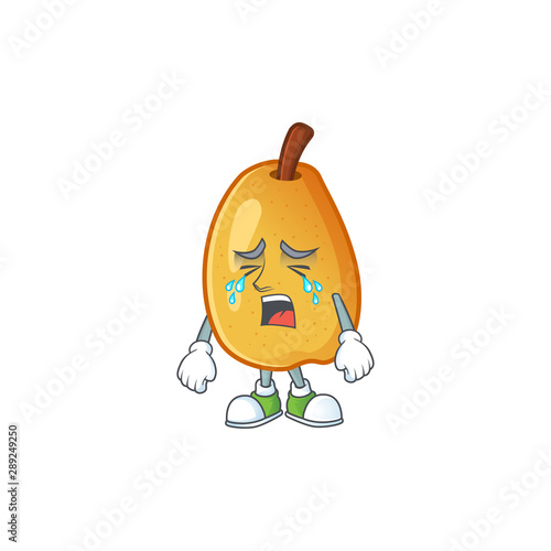Crying ripe fragrant pear fruit cartoon character