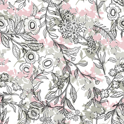 Abstract nature flower small seamless pattern set.Ethnic ornament, floral print, textile fabric, botanical.