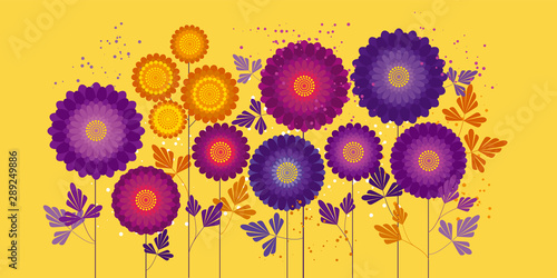 Yellow sunny decorative chrysanthemum banner.
