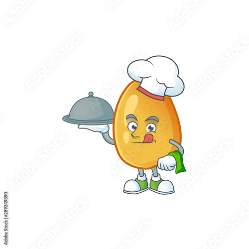 Chef with food ripe fragrant pear fruit cartoon character