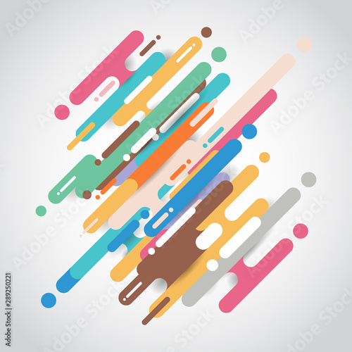 Abstract multicolor rounded shapes lines diagonal transition on white background.