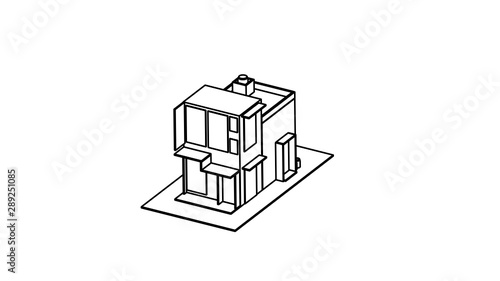 line art isometric icon of shop building