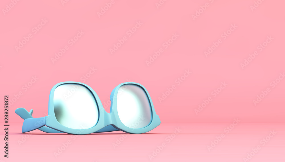 blue sunglasses on pink background